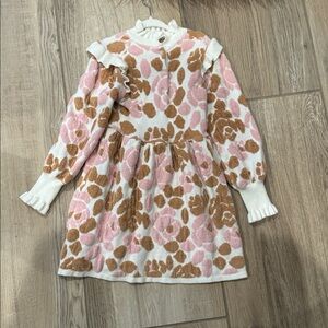 Janie + Jack Sweater Pink and Tan Floral Dress Size 5